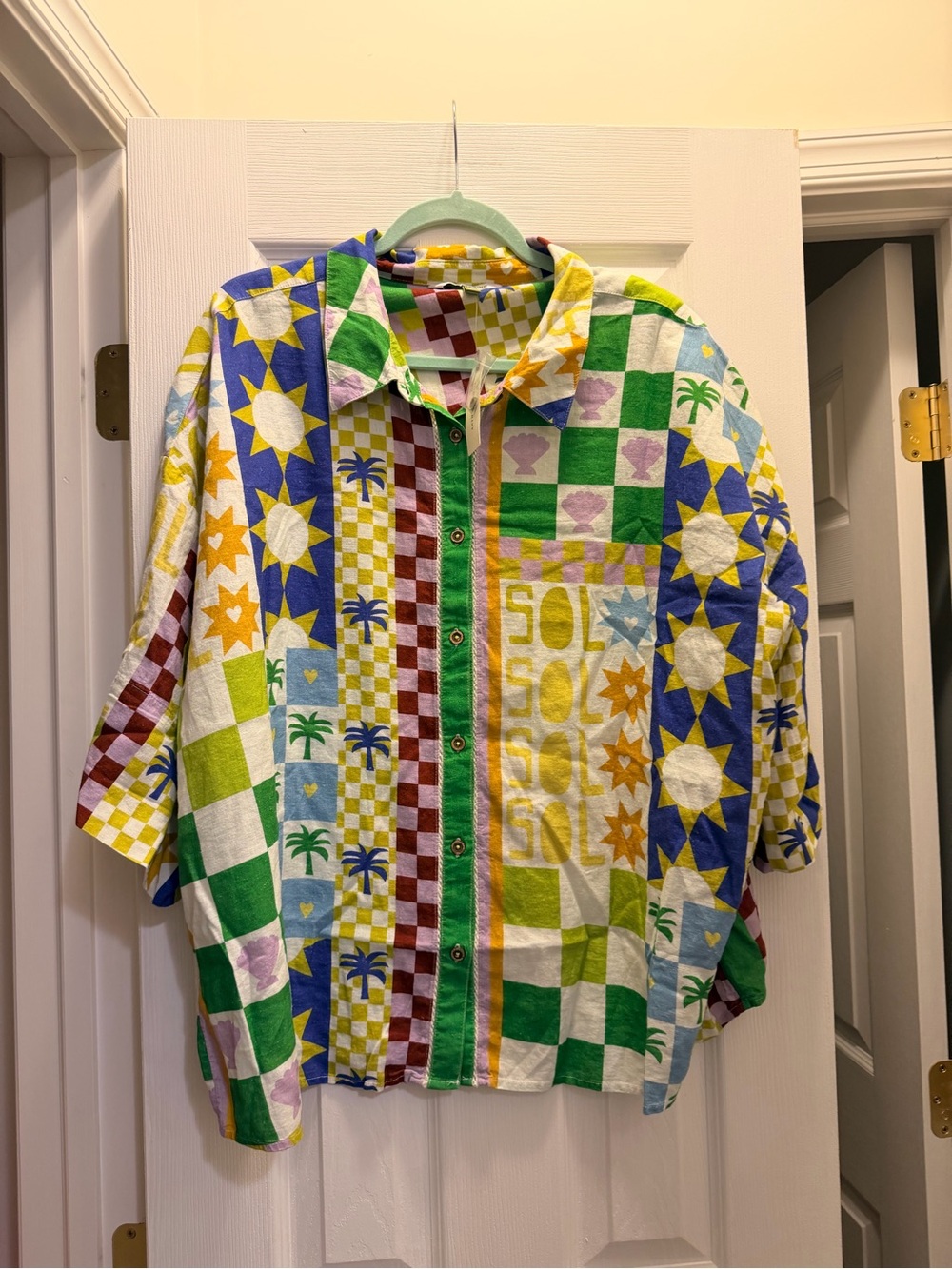 Colorful Patchwork Button-Down Shirt - Multi